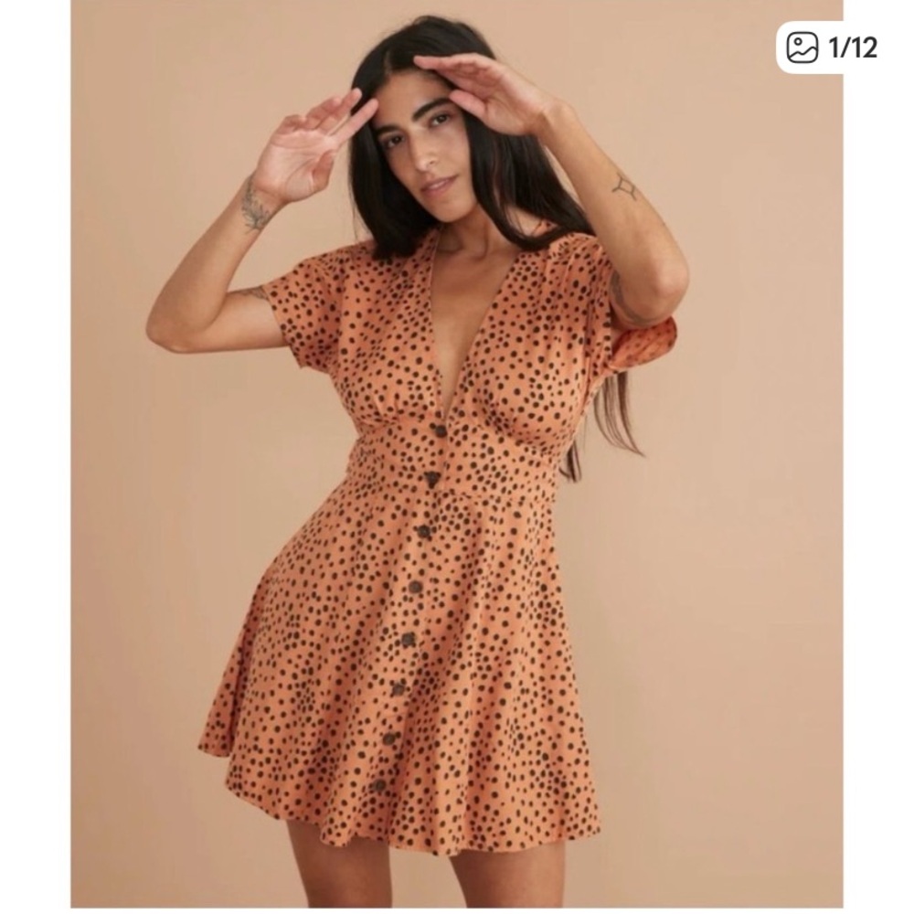 Marine Layer Lexi Button-Down Mini Dress - Orange Dot - XL
